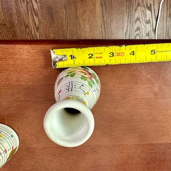 VTG Set 2 Ulmer Keramik German Hand Painted Porcelain Musical Notes & Bird Vases - Picture 8 of 9